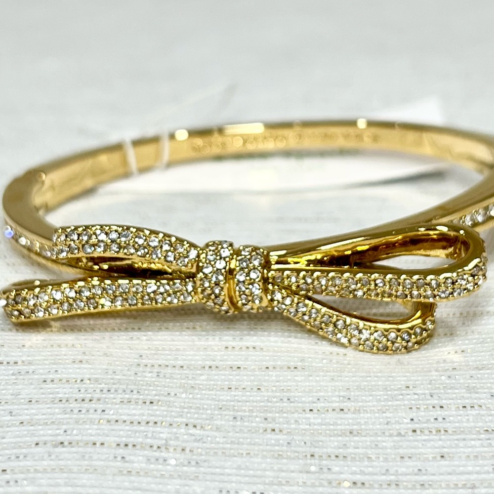 Nwt - Kate Spade NY Gold Tone Pave Tied Up Bow Bangle Bracelet